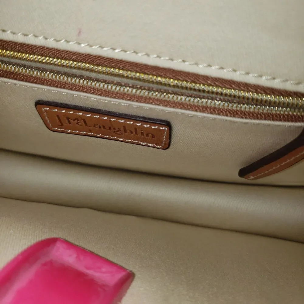J. MCLAUGHLIN  Orange Cream Woven Tan Leather Clutch Purse